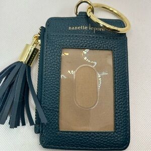 Nanette Lapore Card Holder Keychain Wallet Teal Gold Ring Tassel NWOT